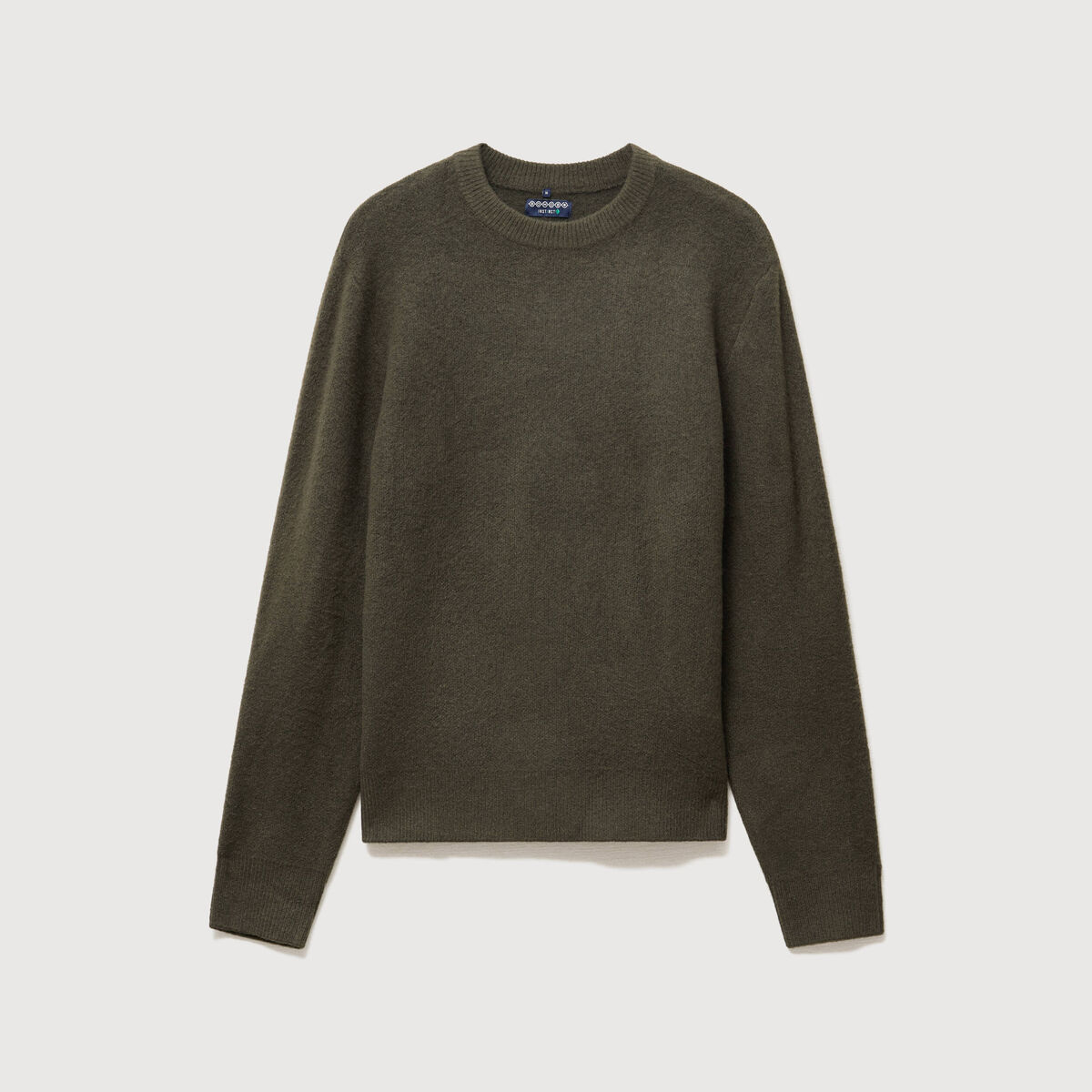 Pull droit col rond manches longues vert kaki homme