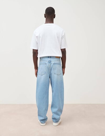 Jeans large longueur 32 en coton denim bleach homme