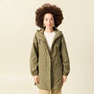 Parka longue droite d&eacute;perlante &agrave; capuche vert kaki femme
