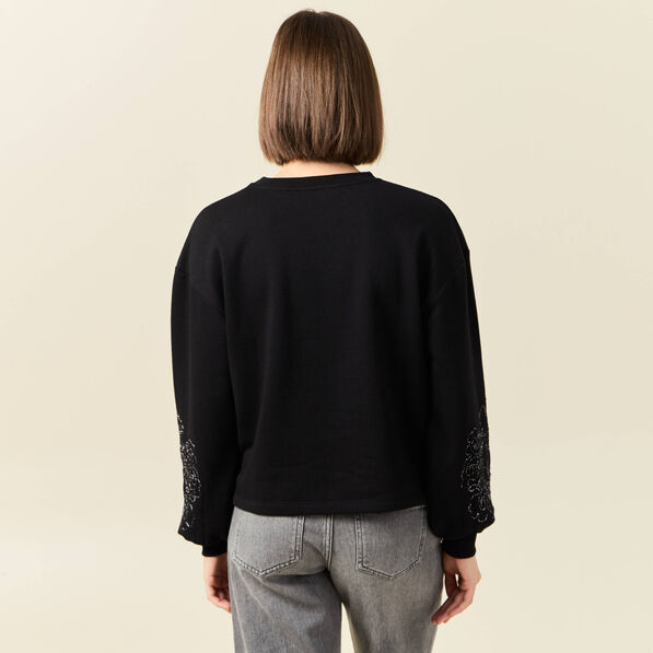 sweat manches longues brodees noir femme Sweat manches longues brodées noir femme