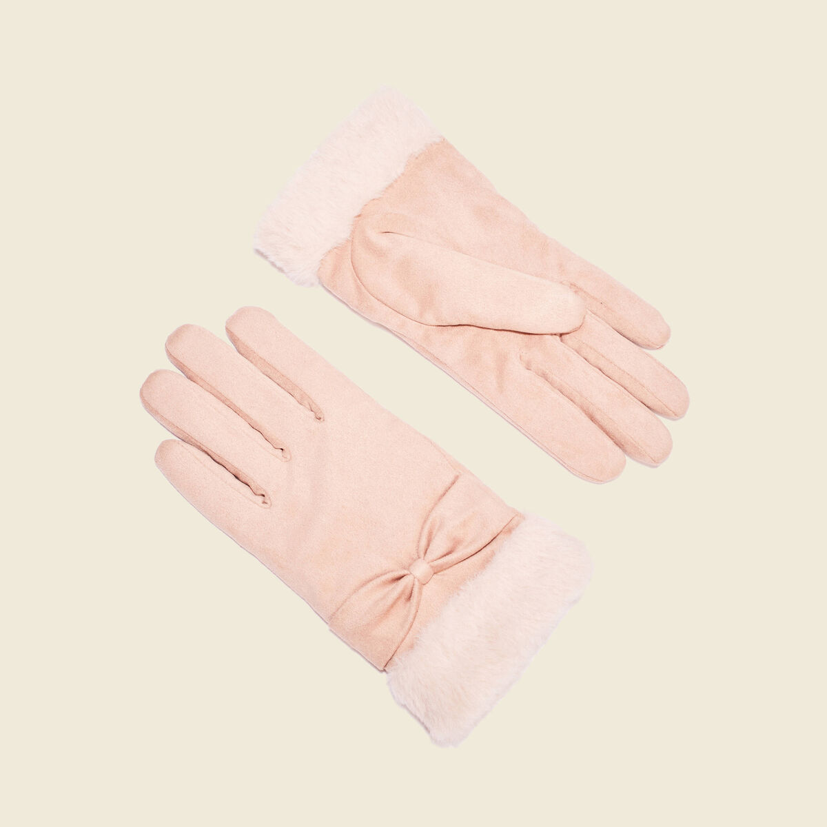 Gants avec noeuds marron clair femme