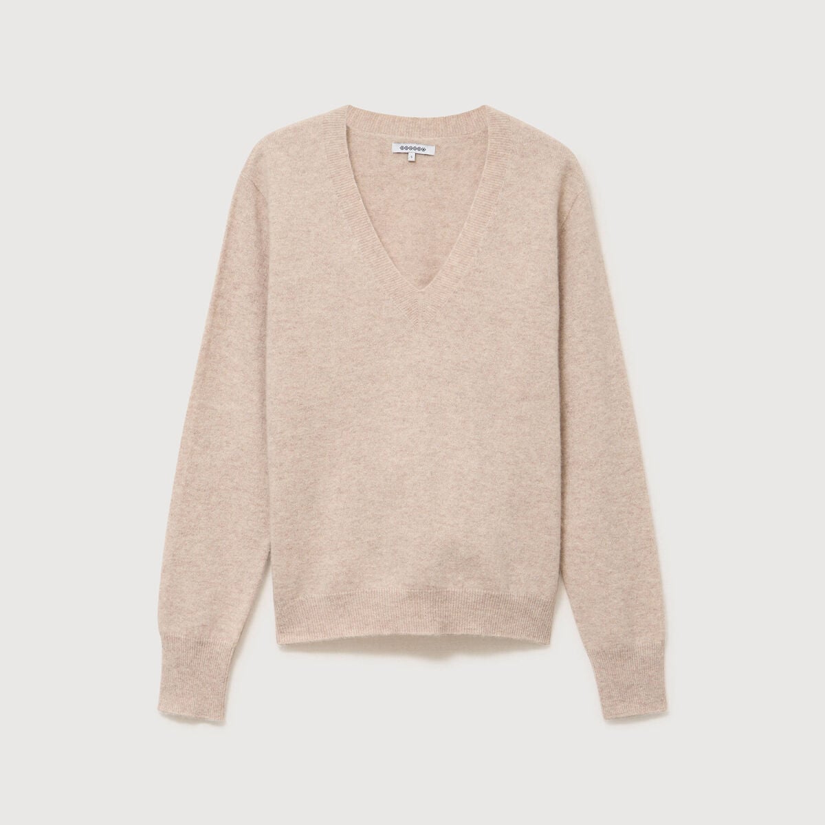 Pull droit col v manches longues creme femme