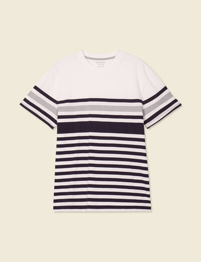 T-shirt ray&eacute; col rond manches courtes bleu marine homme