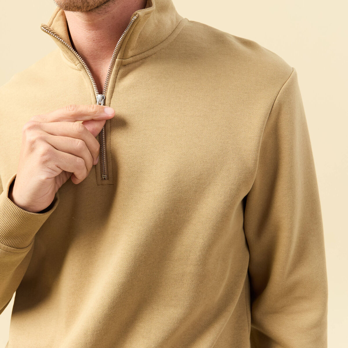 Sweat col camionneur manches longues beige homme
