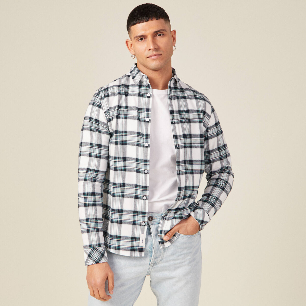 Chemise en coton manches longues ecru homme