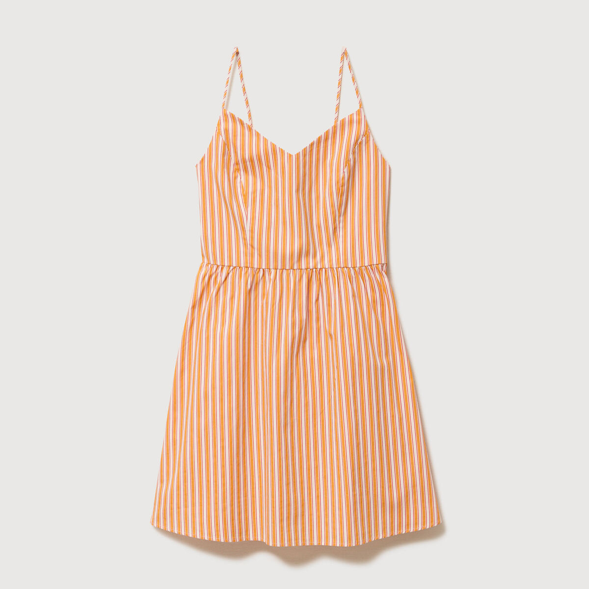 Robe bretelle col c&oelig;ur en coton orange abricot femme
