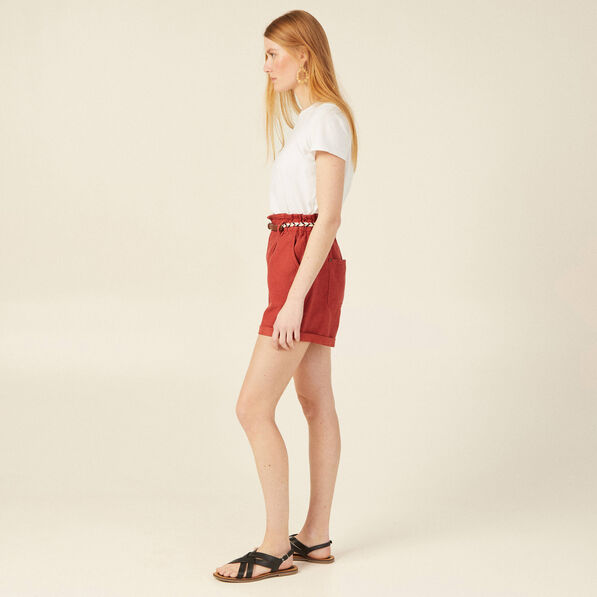 Short paperbag ceinturé rouge foncé femme