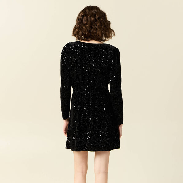 Robe cintrée sequins noir femme