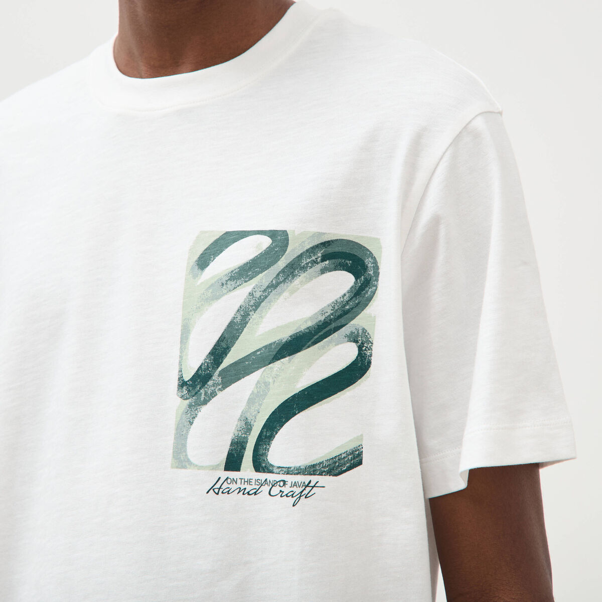 T-shirt ample en coton manches courtes ecru homme