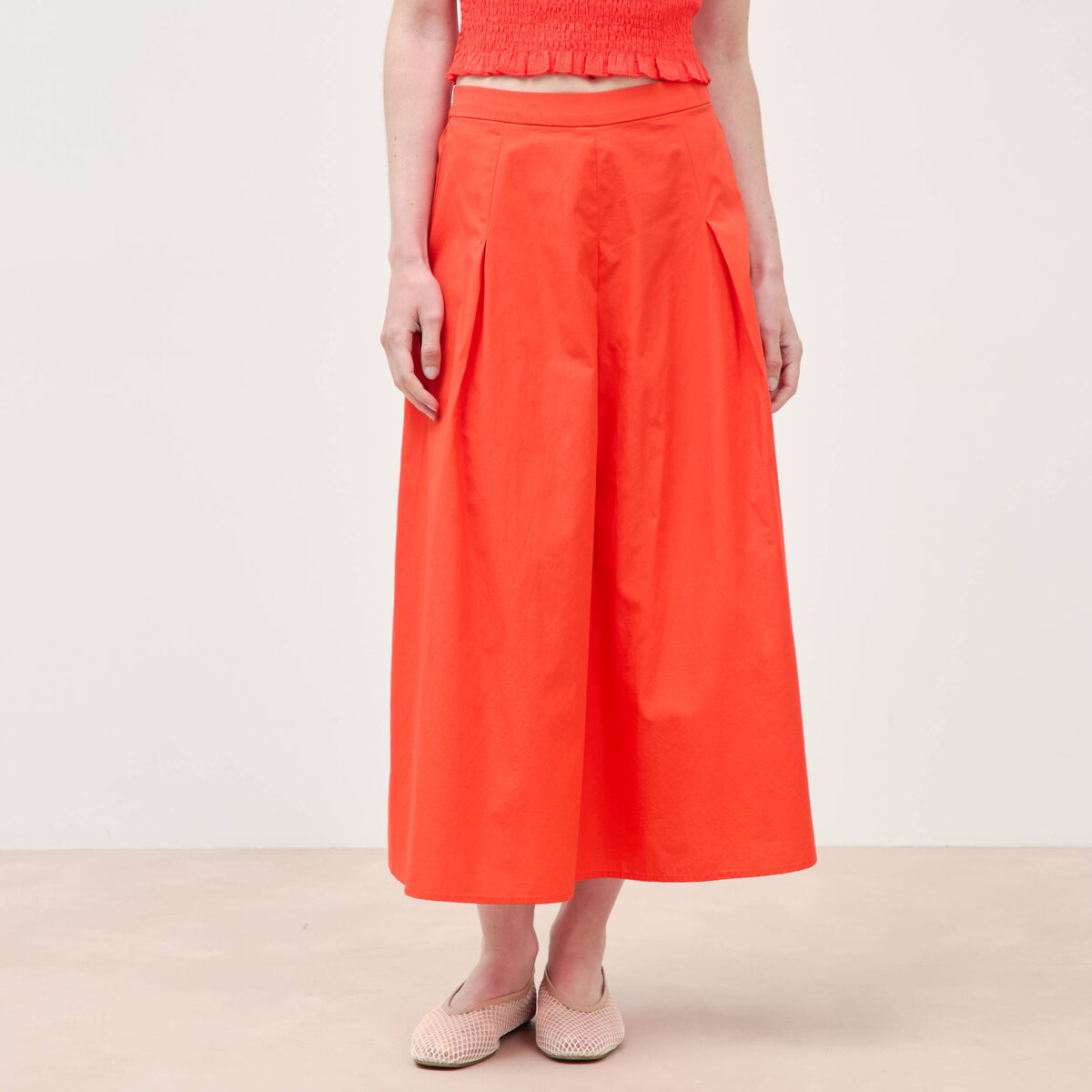 Jupe longue &eacute;vas&eacute;e en coton ray&eacute; orange fonc&eacute; femme