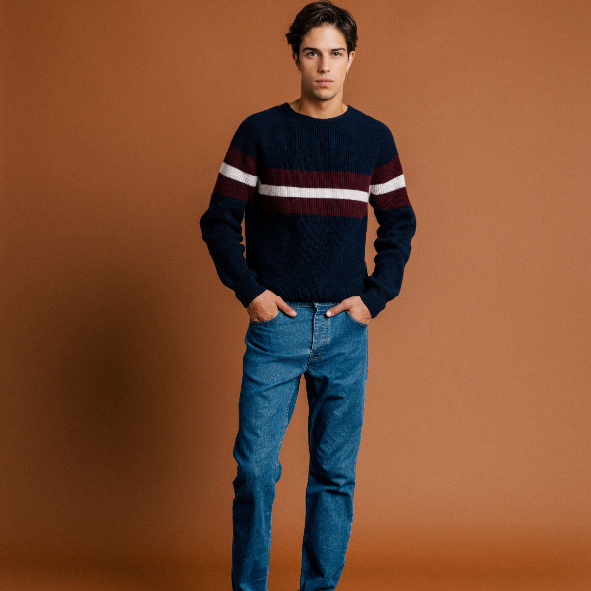 Pull manches longues fabriqué en France bleu marine homme