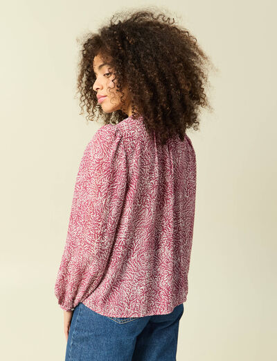 Blouse manches longues col V rose femme
