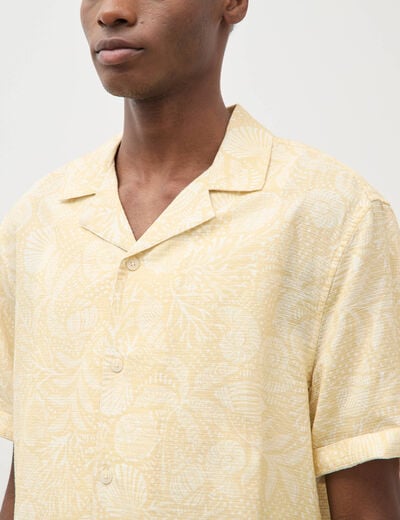 Chemise print&eacute;e manches courtes jaune paille homme