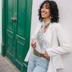 Veste esprit blazer droite ecru femme