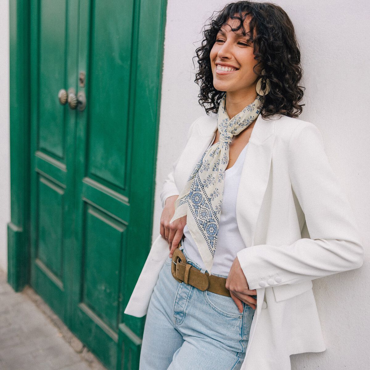 Veste esprit blazer droite ecru femme