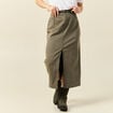 Jupe midi crayon ceinturée vert kaki femme