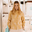 Chemise vichy manches longues en coton jaune femme