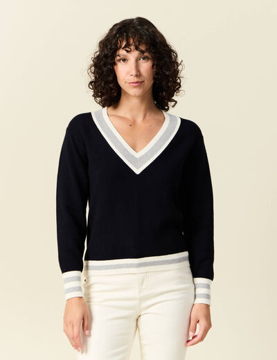 Pull manches longues bleu marine femme