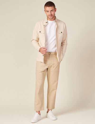 Pantalon large ceinturé beige homme