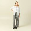 Pantalon large taille haute fluide gris femme