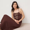 Robe bretelle col carr&eacute; en coton marron fonc&eacute; femme