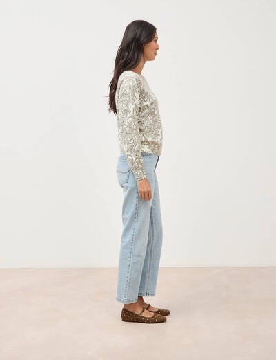 Pull manches longues col bateau vert kaki femme