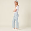 Jeans cargo taille haute denim bleach femme