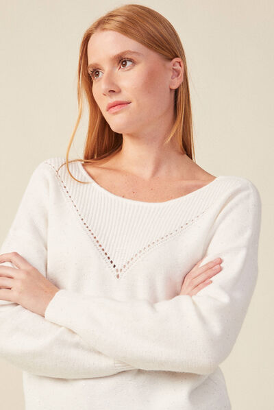 Pull manches longues sequins ecru femme