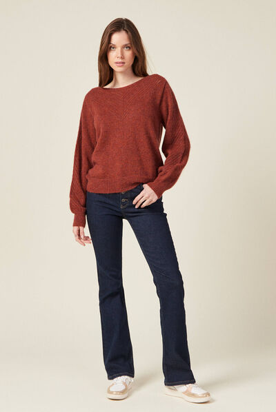 Pull manches longues rouge foncé femme