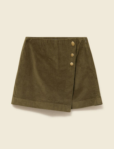Jupe-short taille haute en velours vert kaki femme