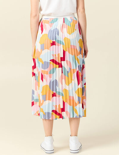 Jupe midi évasée plissée creme femme