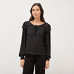 Blouse droite manches longues col rond noir femme