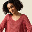 Pull manches 3/4 ajouré vieux rose femme