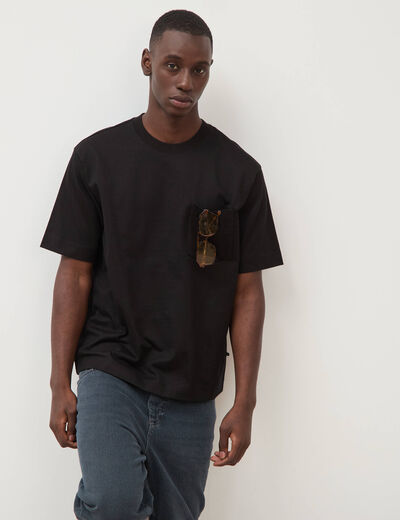 T-shirt droit en coton col ras du cou noir homme