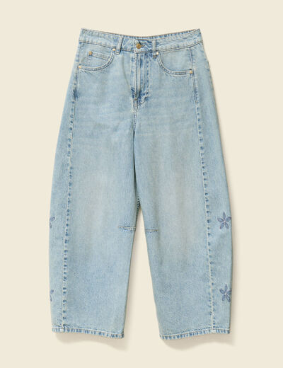 Jeans slouchy brodé 7/8ème denim bleach femme