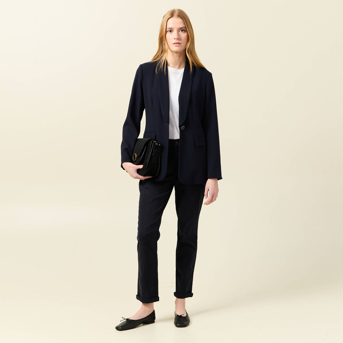 Pantalon chino cigarette bleu foncé femme