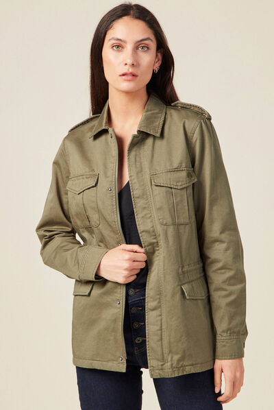 Veste droite poches àrabat vert kaki femme