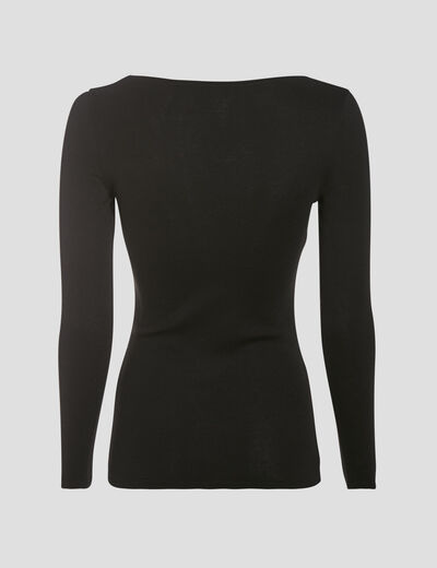 T-shirt cintr&eacute; manches longues col rond noir femme
