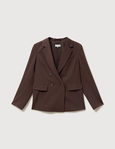 Blazer manches longues col tailleur marron fonc&eacute; femme