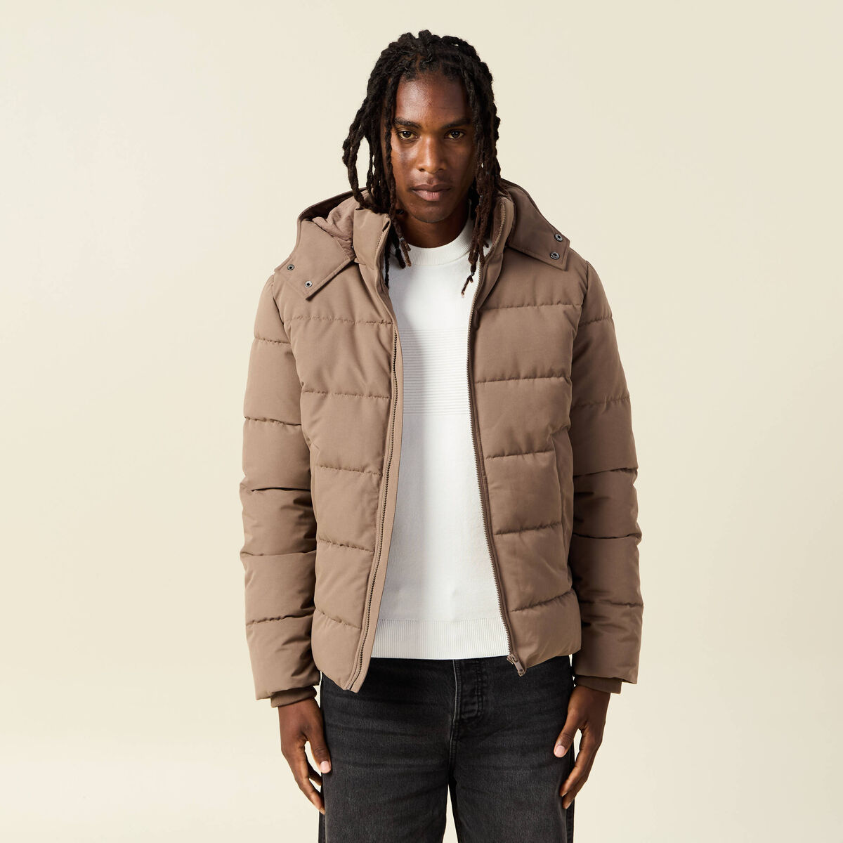 Doudoune capuche amovible marron fonc&eacute; homme