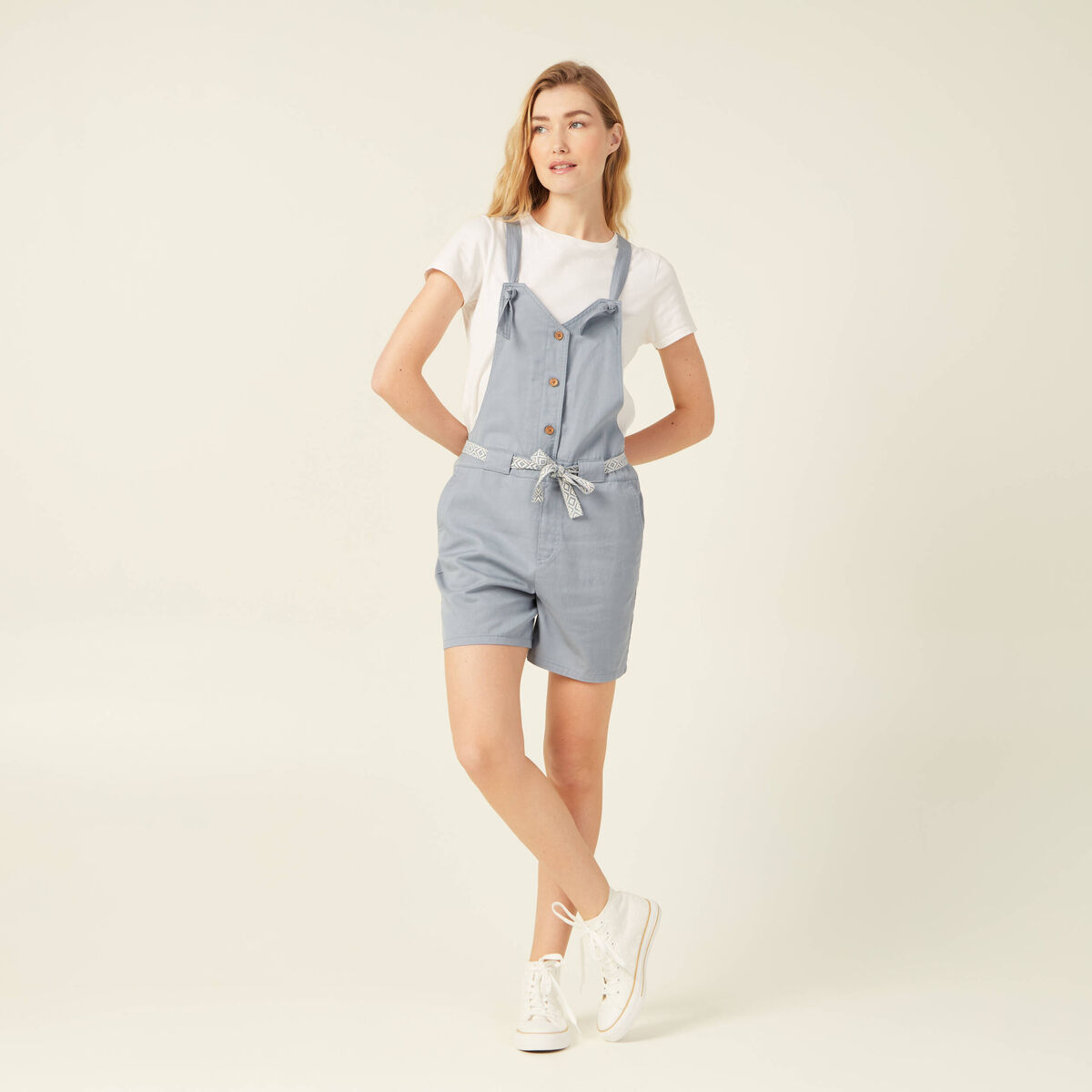 Combishort ceinturée bleu gris femme