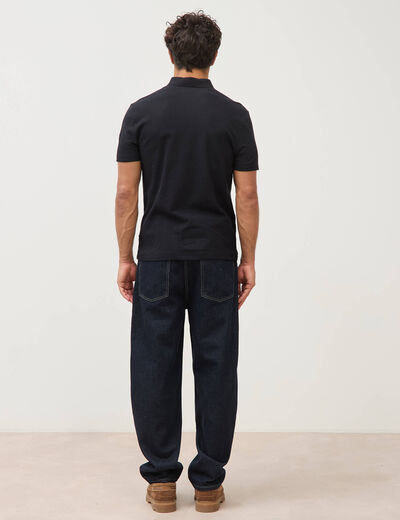 Polo droit en coton manches courtes noir homme