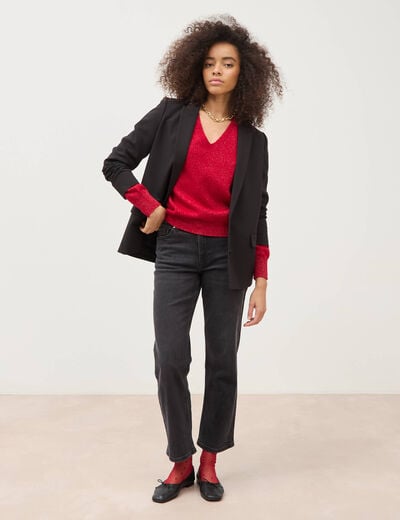 Jeans straight 7/8&egrave;me taille haute denim noir femme