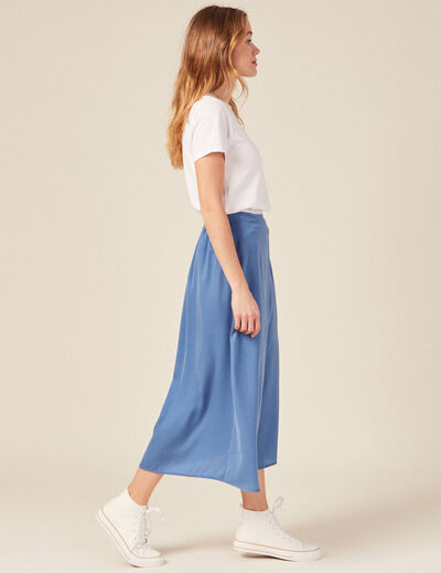 Jupe longue évasée satin bleu femme