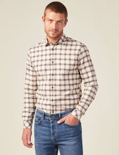Chemise &agrave; carreaux en coton ecru homme