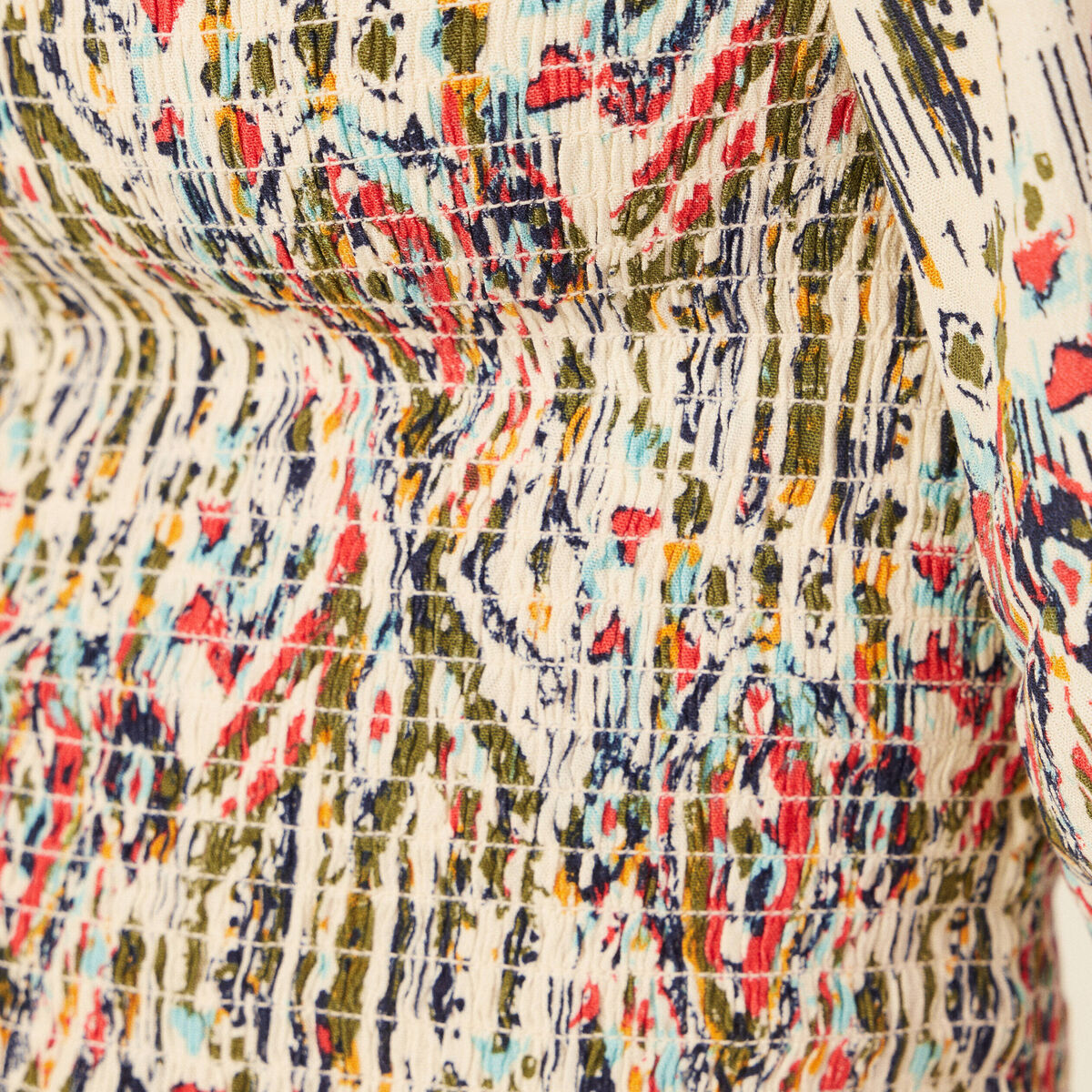 Blouse manches courtes smockée multicolore femme