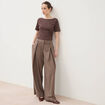 Pantalon large taille standard marron femme