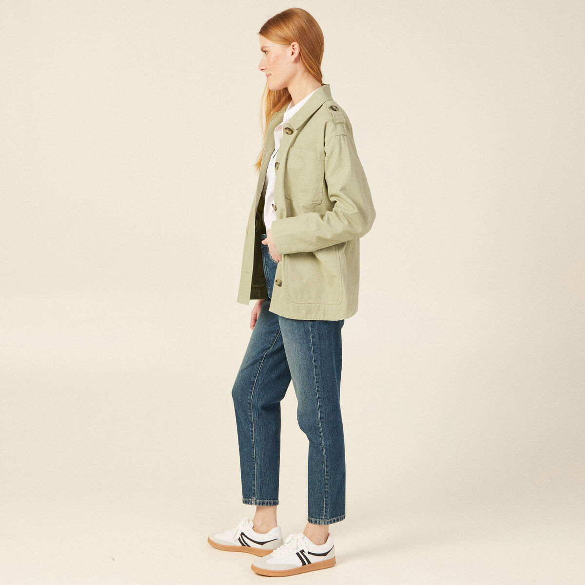 Veste droite avec poches vert kaki femme