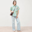 Chemise ample en coton &agrave; broderie vert femme