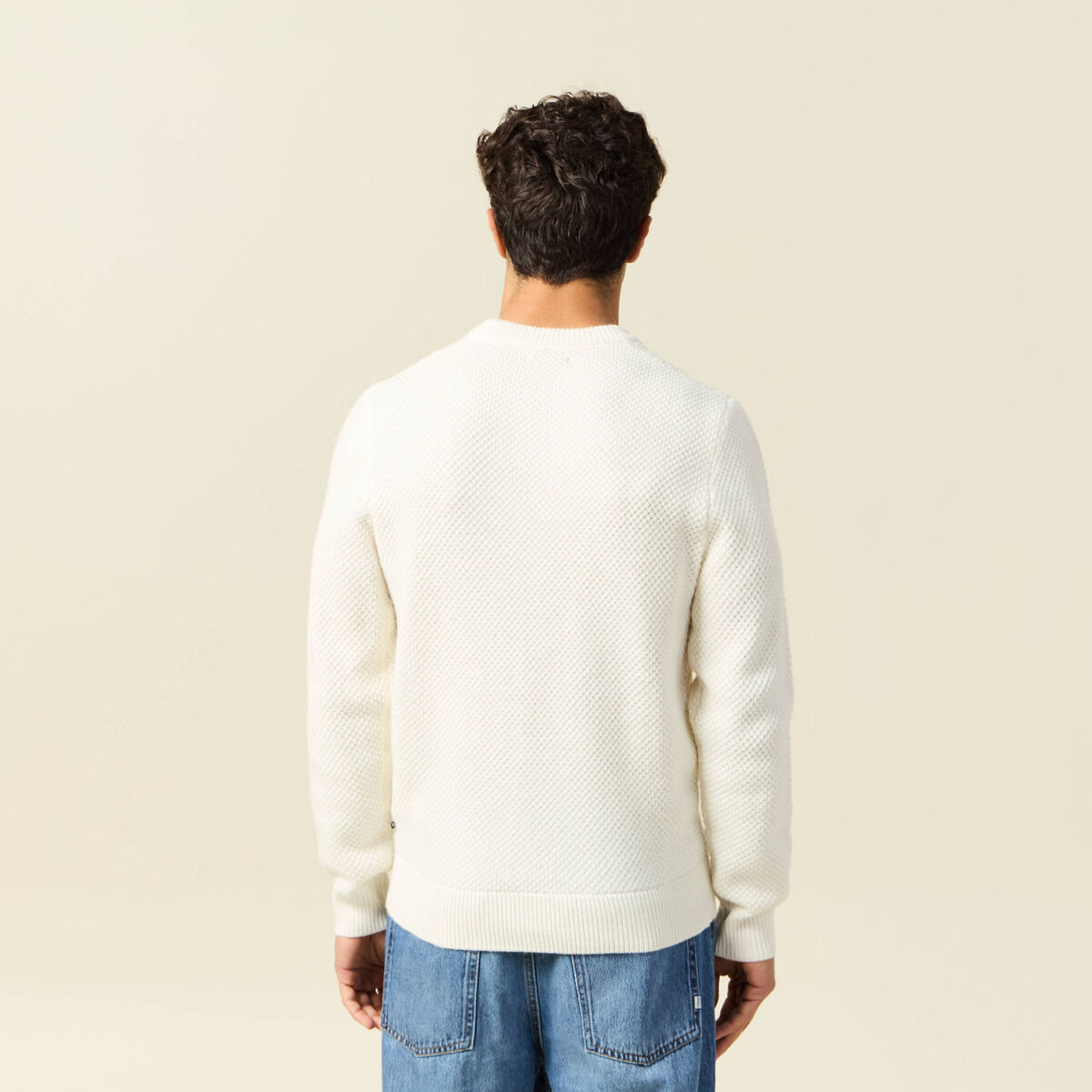 Pull col rond ecru homme